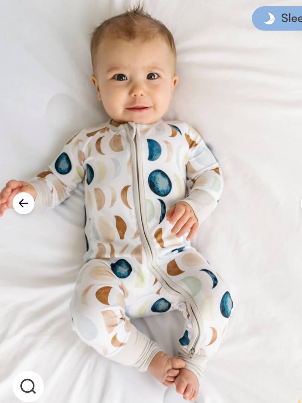 Signature Baby Zipper One-Piece in Cream with Blue & Brown Moon Print NWT
